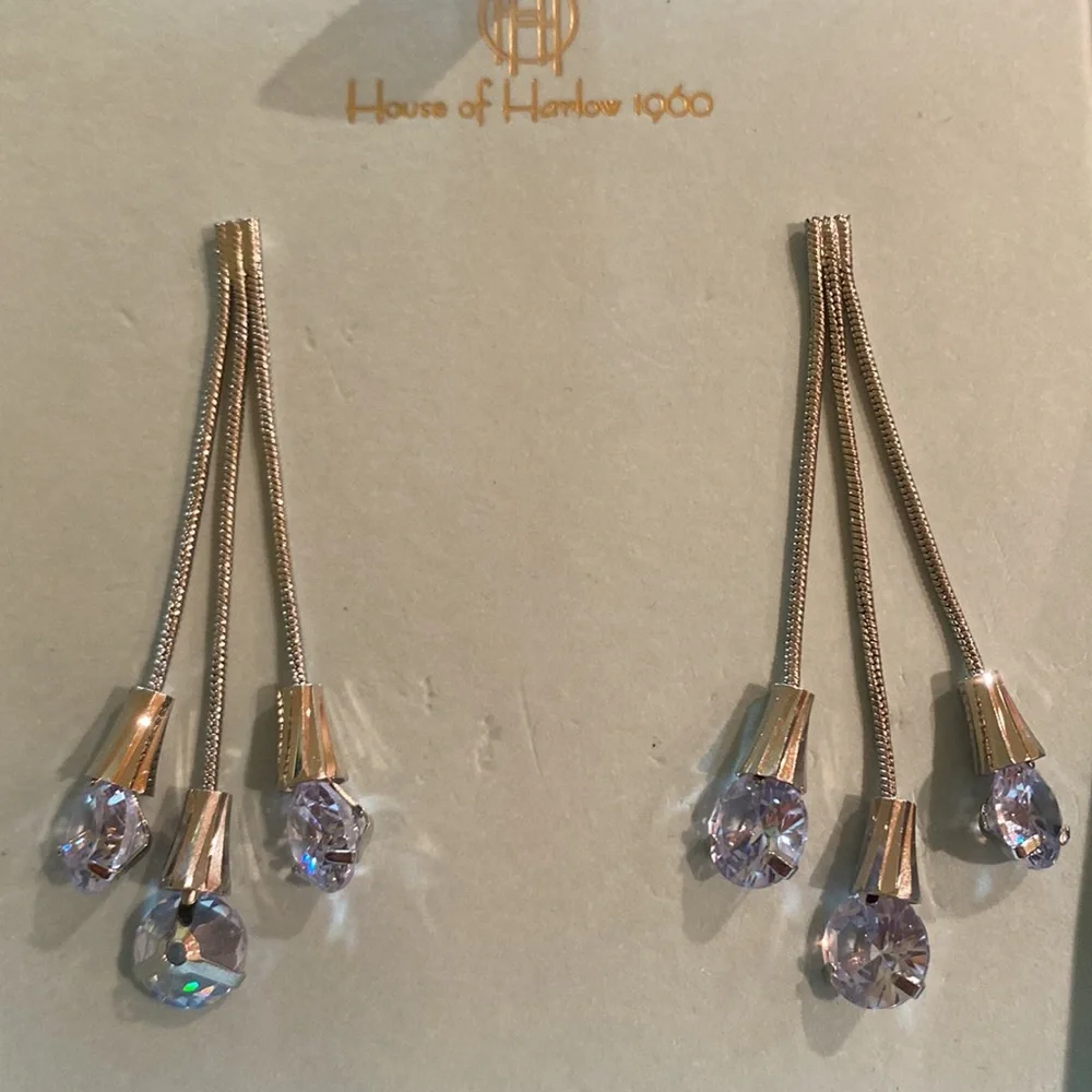 House Of Harlow 1960 Glass Silver Drop Earrings NWT